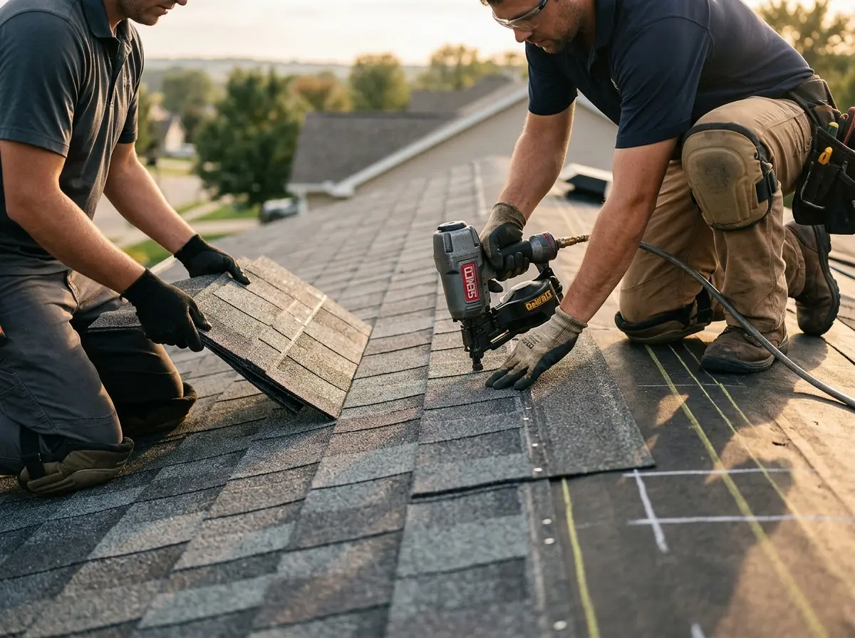 Professional roofer working on a residential roof in Salisbury